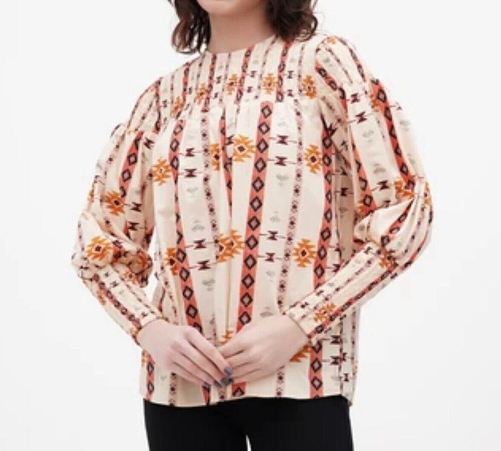Never Fully Dressed Top Womens Size 6 Southwestern Print Smock Detail Blouse NWT